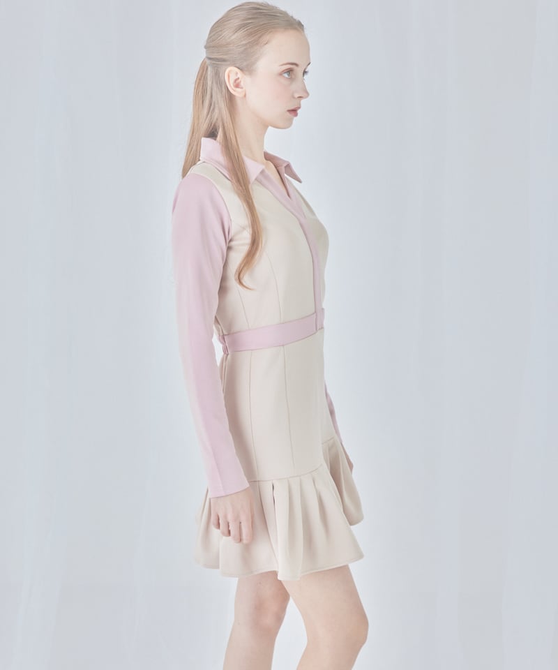 bi-color hem pleats one-piece (beige) | ミヌエール（m