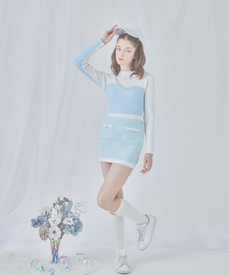 【スーパーセール】 burcle logo ミヌエール(minuére) | (l.blue) skirt スカート