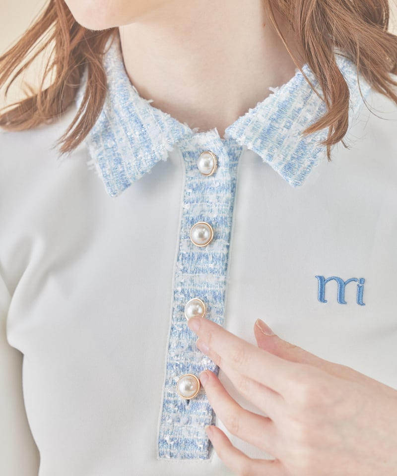レディースウェア minuere tweed pearl button polo 楽天市場】tweed pearl button polo／ミヌエール（minuere
