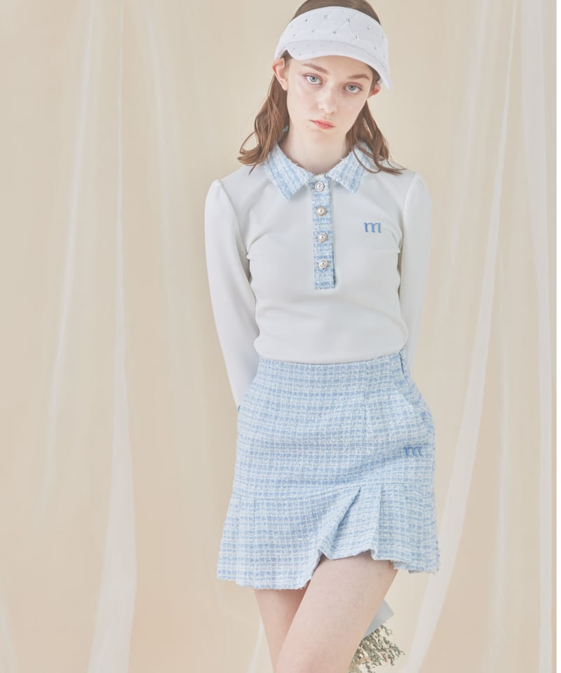 再入荷】tweed pearl button polo (l.blue) | ミヌエール（m