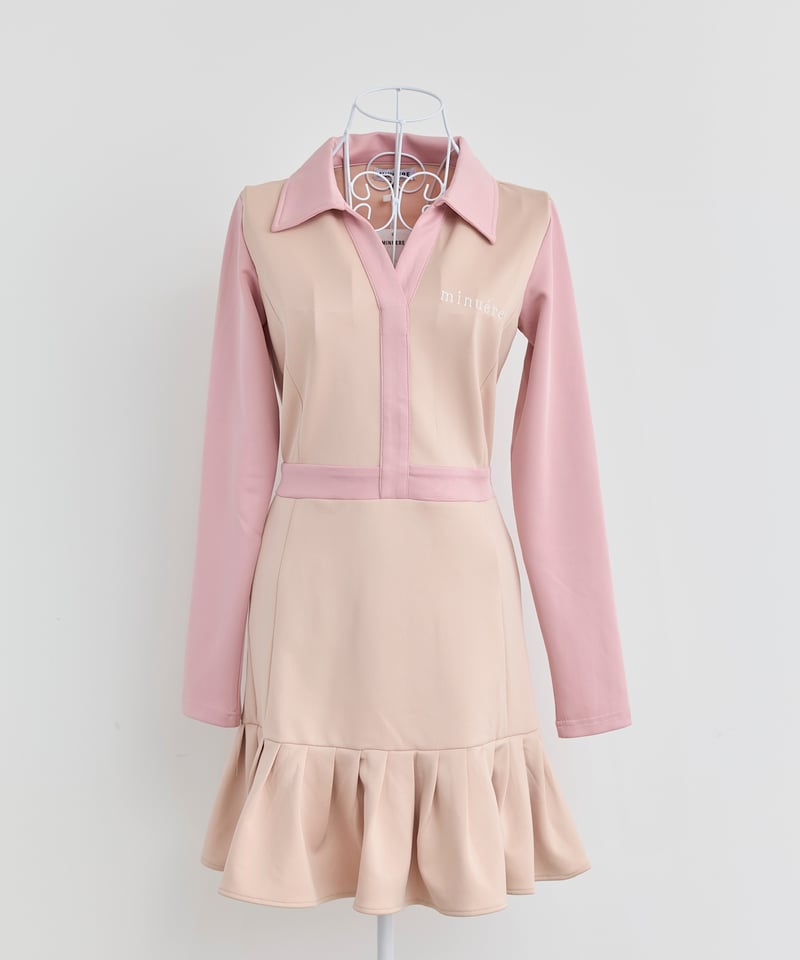 bi-color hem pleats one-piece (beige) | ミヌエール（m