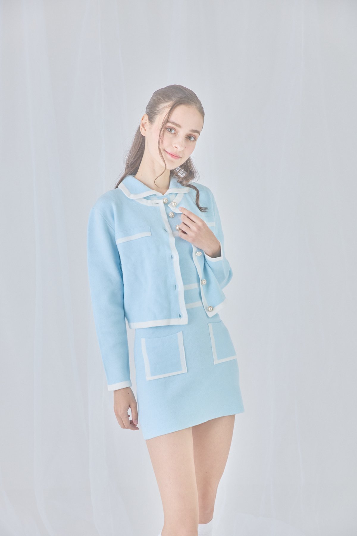 レディースウェア piping onepiece & cardigan set (purple) piping onepiece & cardigan set (l.blue) | ミヌエール