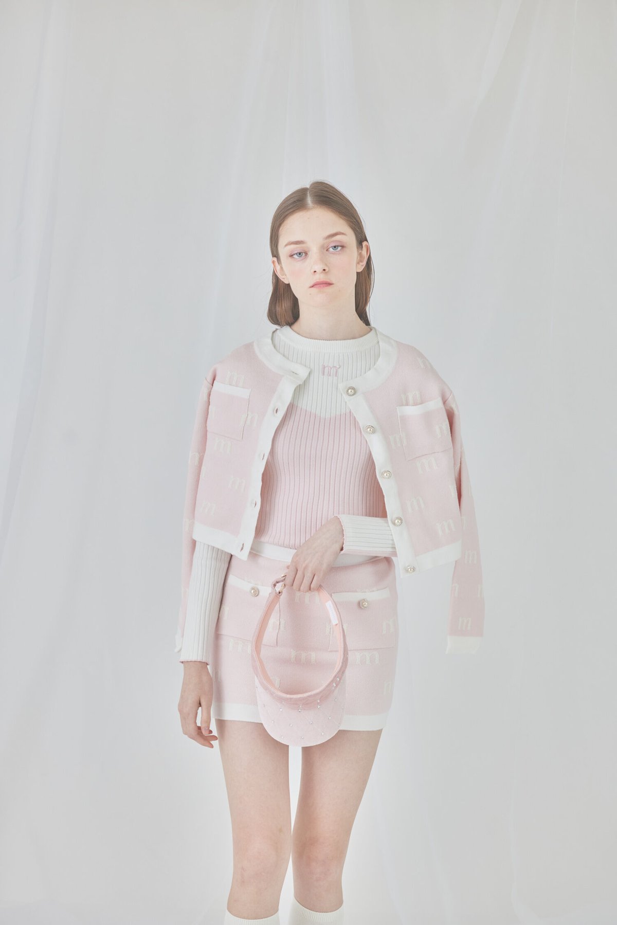 bi color rib knit tops (pink) | ミヌエール（minuére）