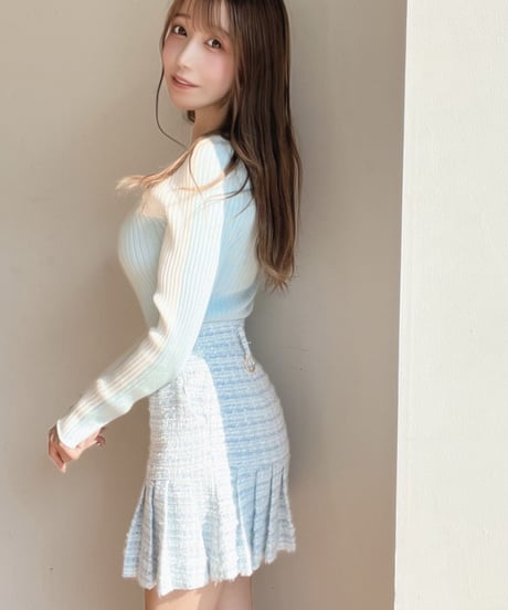 【再入荷】tweed hem pleated skirt (l.blue)