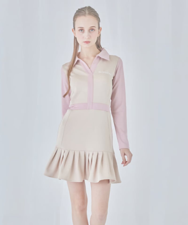 ワンピースその他 Malbon Golf Open collar pleated one-piece LIGHT BEIGE WOMAN bi-color hem pleats one-piece (beige) | ミヌエール(m