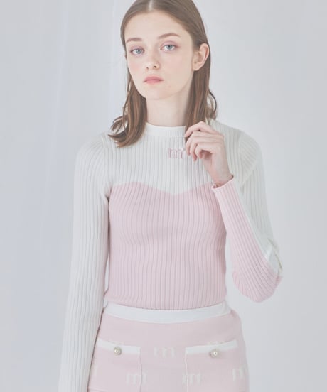 bi color rib knit tops (pink)