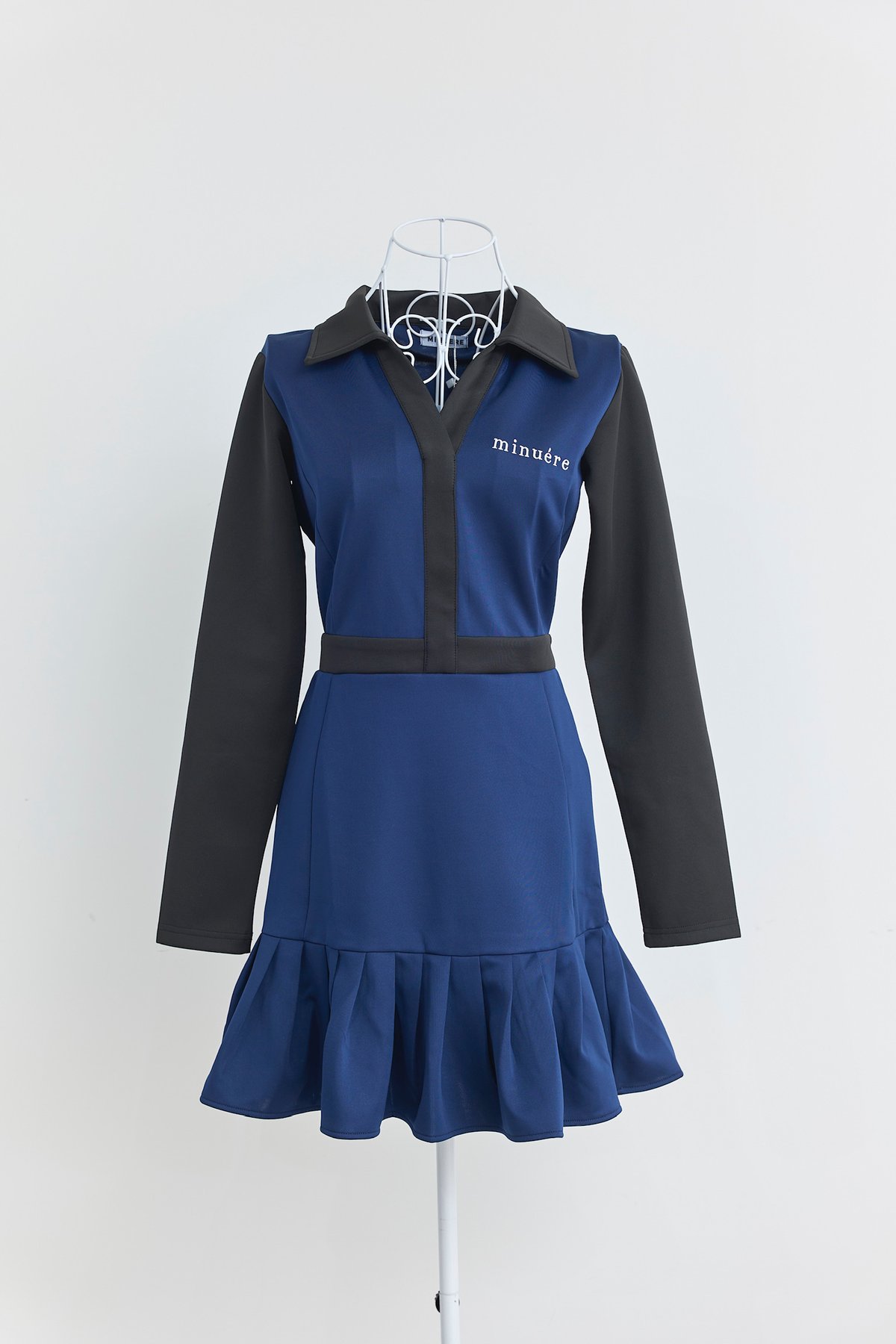 bi-color hem pleats one-piece (navy) | ミヌエール（mi