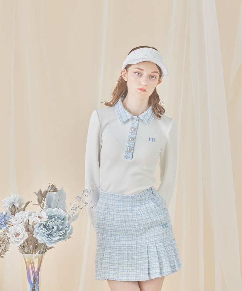 レディースウェア minuere tweed pearl button polo 楽天市場】tweed pearl button polo／ミヌエール（minuere