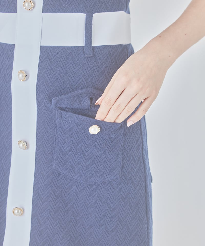 bi color onepiece（navy）　ミヌエール bi-color hem pleats one-piece (navy) | ミヌエール（mi
