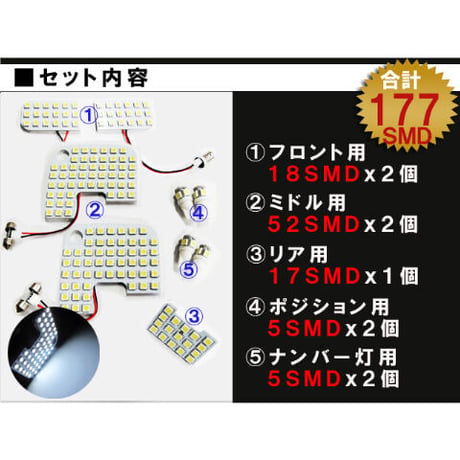 NV350キャラバン(E26) / ルームランプセット / 9ピース / SMD 合計177発 / 白/ LED / 互換品