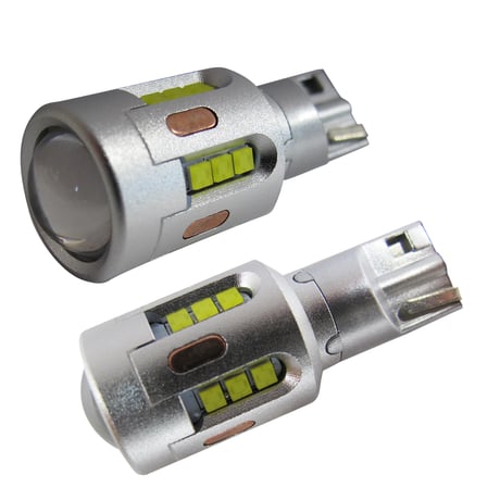 (12V) T16 / 抵抗内蔵 / 側面15SMD＋前面4SMDプロジェクターレンズ / 白 / 2個セット / 互換品