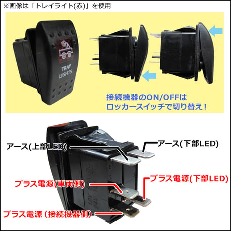 汎用 LEDロッカースイッチ / 2.トレイライト(ブルー) / 5ピン / パイロットランプ付き / 互換品