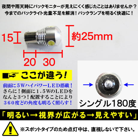 12Ｖ用/S25 / 9.5W搭載 / シングル球 / 180°/ 白 / 2個 / LED/ CREE製最新チップ搭載/互換品