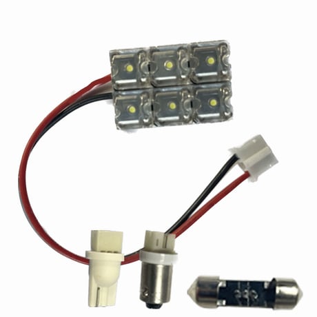 12V/汎用 ルームランプ / FLUX /LED 6連 /白/3種アタッチメント（T10：31mm系/T10：ウェッジ/BA9S）互換品