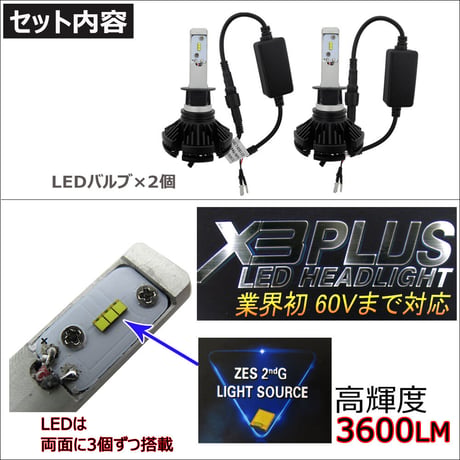 H1 / X3Plus / 3600LM / LEDヘッドライト / フォグランプ / 60Vまで対応 / 6ヶ月保証 / 互換品