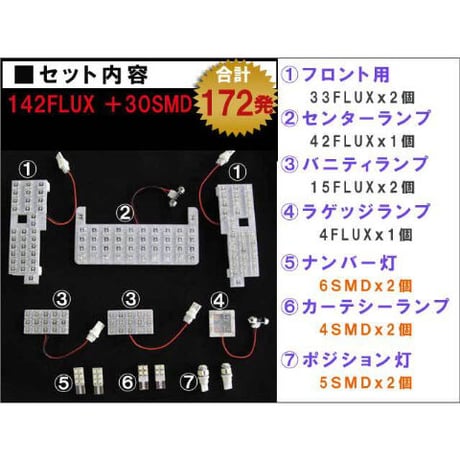 プリウス30 / ルームランプセット / (FLUX＋SMDタイプ) / 12ピース / 総合計172発 / 白/ LED 互換品