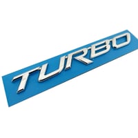 mj201 / ターボ TURBO 文字エンブレム / メッキシルバー / 斜体 全大文字 R長い / 143×20mm / 社外品