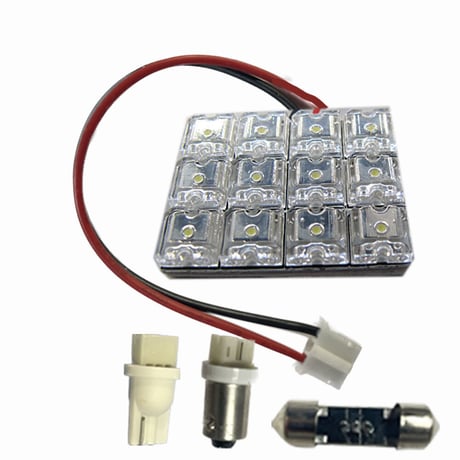 12V/汎用 ルームランプ/FLUX/LED/12連/白/3種アタッチメント付き/（T10：31mm/T10：ウェッジ/BA9S）/互換品