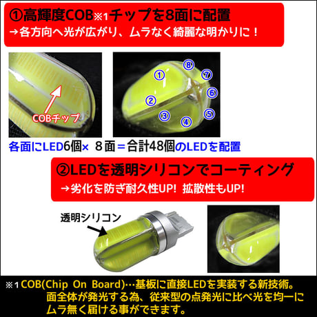 12V 24V /T20/48LED/COBチップ/透明シリコンコーティング/シングル球  / 白 / 2個/ LED / 互換品