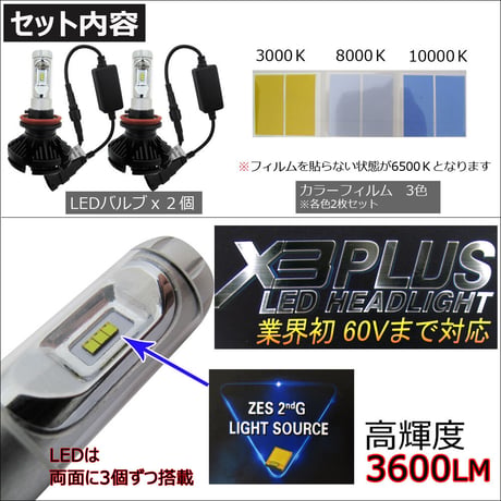 H11/X3Plus/3600LM/LEDヘッドライト/フォグ/特殊フィルム 3000K/6500K/8000K/10000K/互換