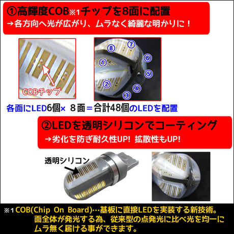 12V 24V /T20/48LED/COBチップ/透明シリコンコーティング/シングル球 /オレンジ/ 2個/ LED / 互換品
