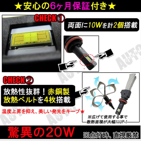 H11 / LEDフォグランプ / 放熱ベルト付き / 20W (2500LM) / 白 / 2個 / 6ヶ月保証付き / 互換品
