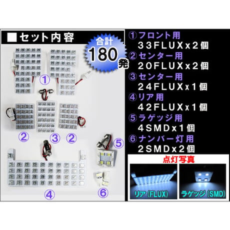 70系 ノア・ヴォクシー  / 大型ルームランプ用/ルームランプセット /9p/ 180発 (172FLUX+8SMD)/ 互換品