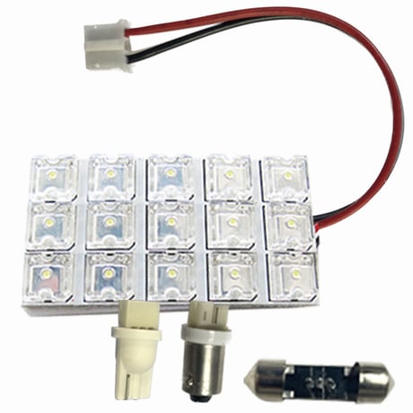 12V/汎用 ルームランプ/FLUX/LED/15連/白/3種アタッチメント付き/（T10：31mm/T10：ウェッジ/BA9S）/互換品