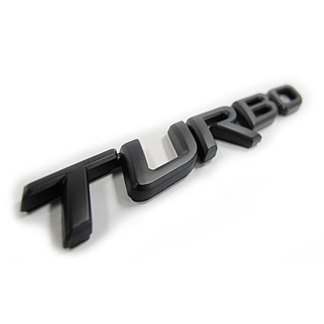 mj201 / ターボ TURBO 文字エンブレム / ブラック / 斜体 全大文字 R長い / 143×20mm / 社外品