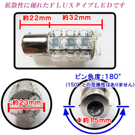 S25 / FLUX / 18連 / シングル球 / 180° /  (赤・レッド)  / 2個セット / LED / 互換品