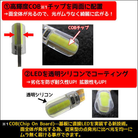 Ｔ10 / 12LED /  COBチップ / 透明シリコンコーティング / 白 / 2個セット / LED / 互換品