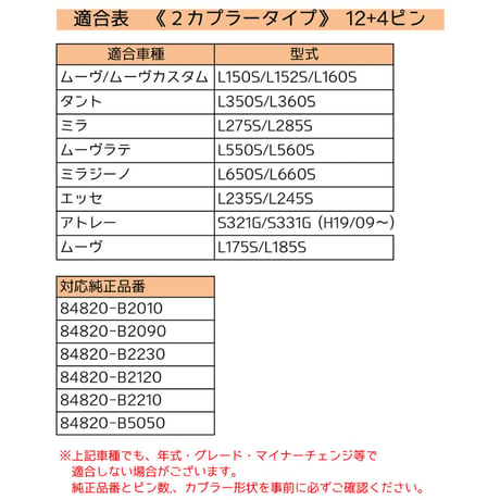 パワーウインドスイッチ type2 / エッセ (L235S/L245S) / 12+4ピン /カプラー2個 / 互換品
