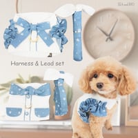 リボンドット柄ハーネス＆リード 犬 猫