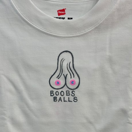 手描きBOOBS BALLS Tシャツ グレー