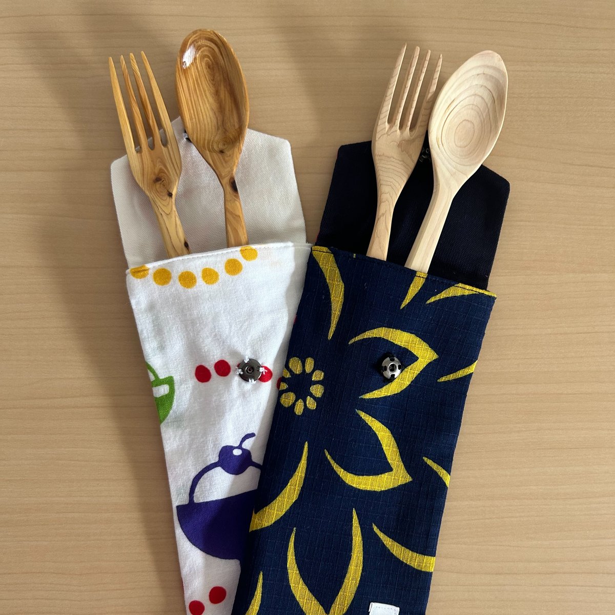 手彫りスプーン＆フォーク+宮染め袋セット | 春花-Haruka-