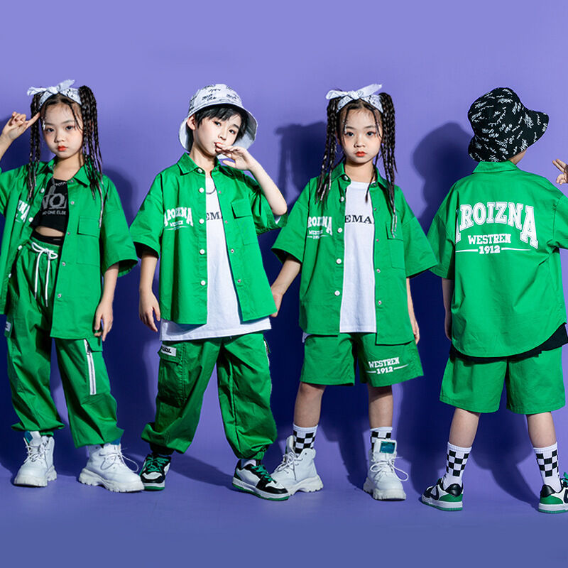 キッズ ダンス衣装 セットアップ ヒップホップ 半袖 シャツ ロング 