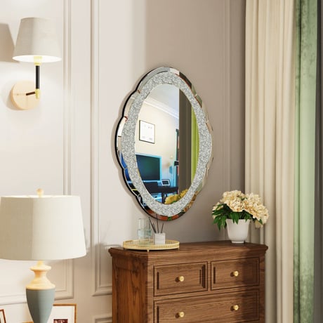 シルバーが美しい　楕円サークルミラー｜ミラー　鏡　CH-1181