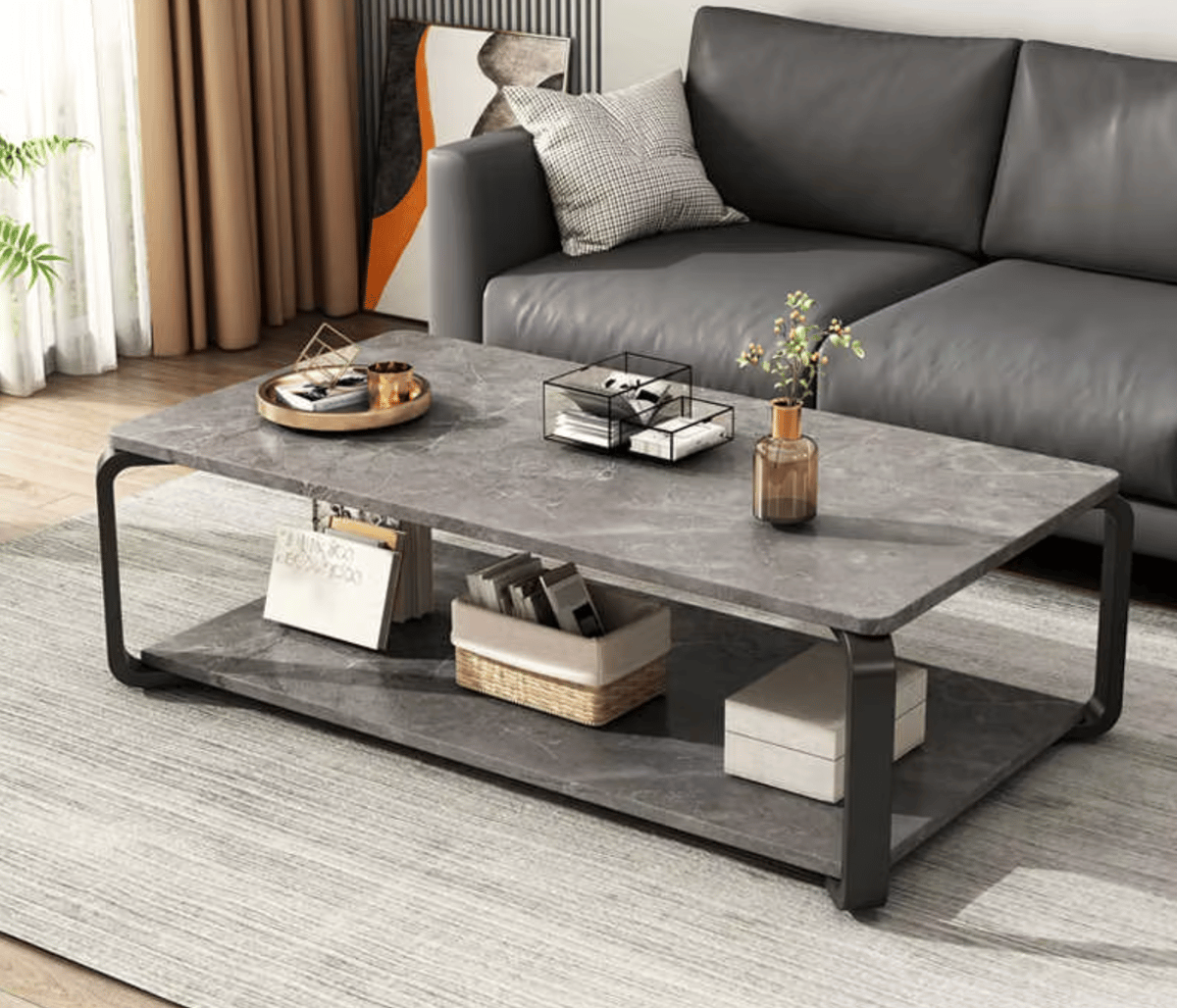 豪華なシンプル大理石コーヒーテーブル ブラック C-33 | glassi