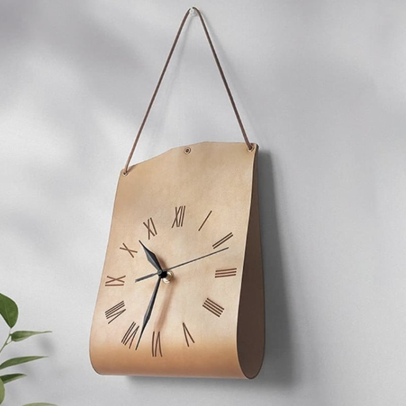 レトロエンティック高級レザー壁掛け時計｜壁掛け時計20cm×26cm | glassi
