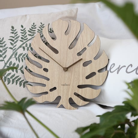 モンステラ落葉リビング時計｜壁掛け時計 -32cm×35cm