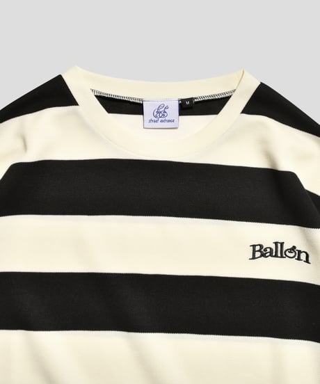 balloon border long tee / Black × Ivory
