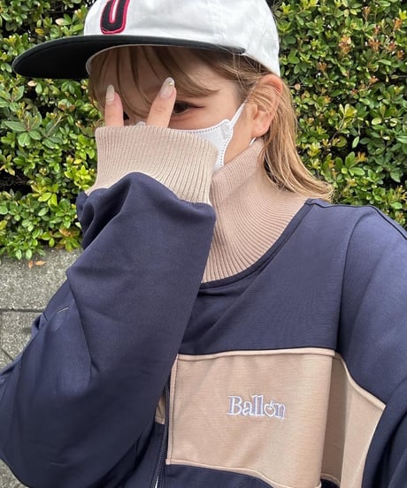 balloon track jacket / Navy × Beige