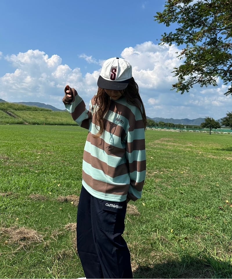 balloon border long tee / Brown × Mint | callme