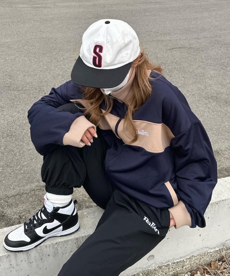 balloon track jacket / Navy × Beige