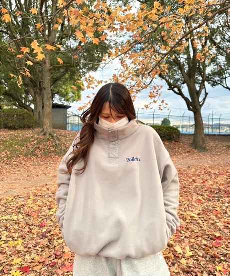 balloon fleece half button pullover / Grey