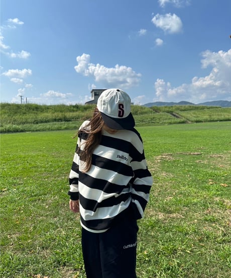 balloon border long tee / Black × Ivory