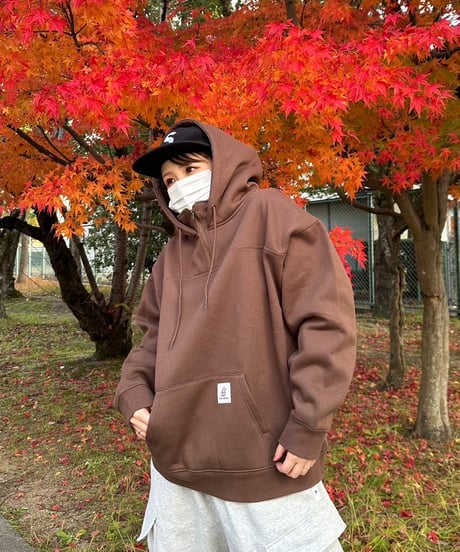 balloon half zip hoodie / Brown