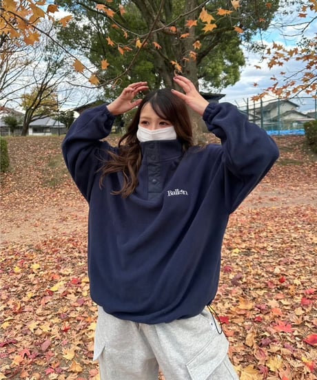 balloon fleece half button pullover / Navy