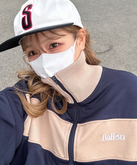 balloon track jacket / Navy × Beige