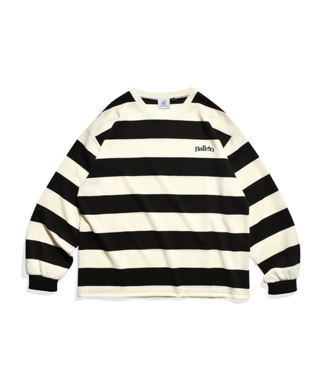 balloon border long tee / Black × Ivory
